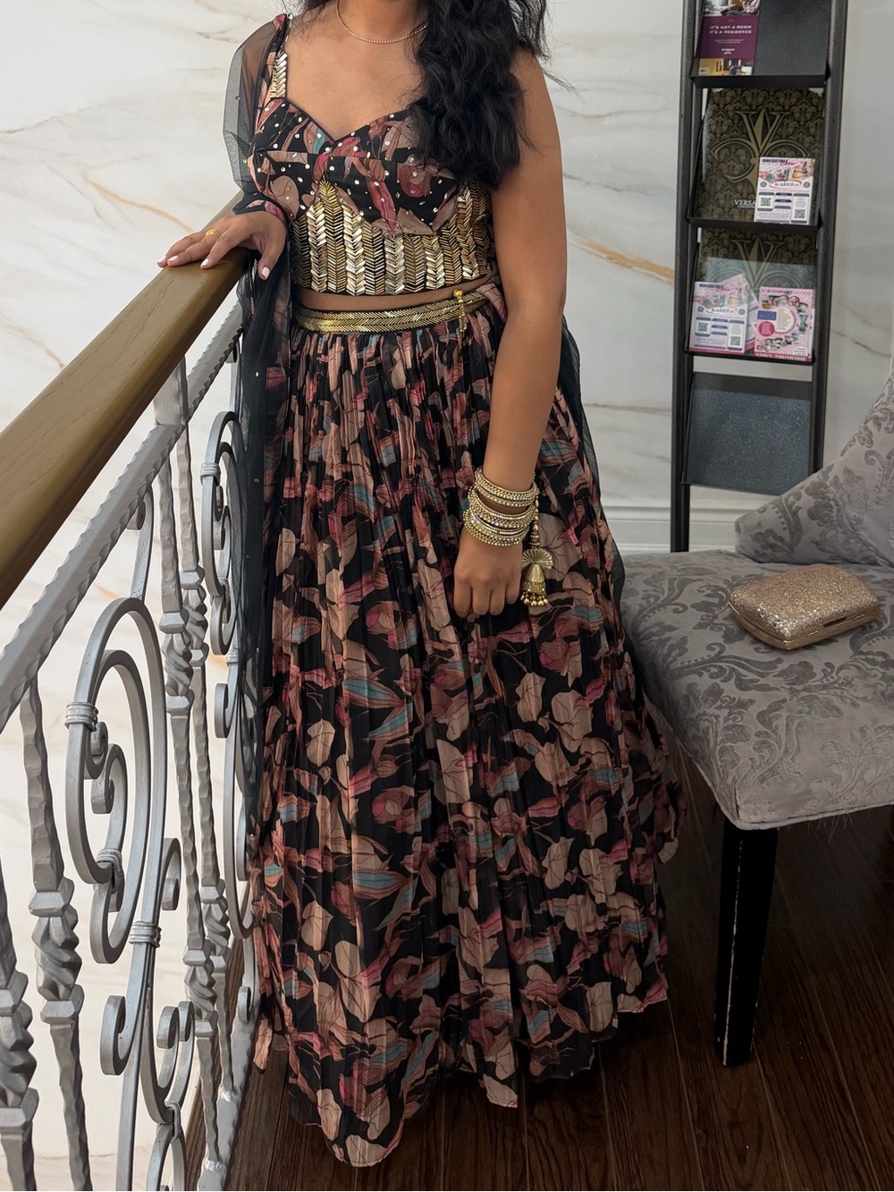 Basanti Kapde Aur Coffee Elegant Black & Gold Floral Lengha